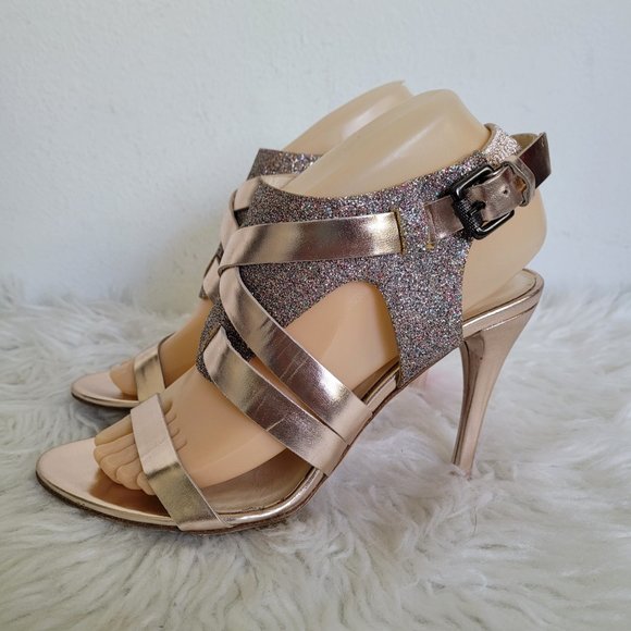 Vera Wang Lavender Line Garmin Sandal Leather Glitter Metallic Gold Hee 7M - Picture 4 of 10